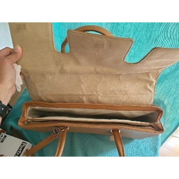 Francine Collection Tan Leather Laptop Brief Case Bag - Picture 3 of 14